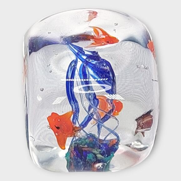 Art Glass Orange Angle Fish Paperweight Cube 2" x 2" x 2" - Picture 5 of 6